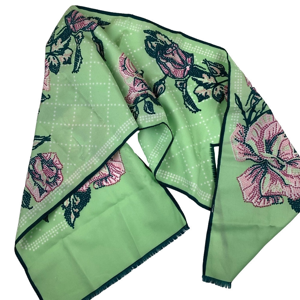 BEAUTIFUL green  scarf with pink roses